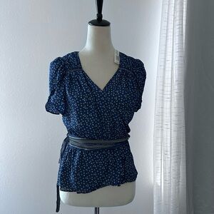 Max Studio Women's Blue Polka Dot Wrap Top